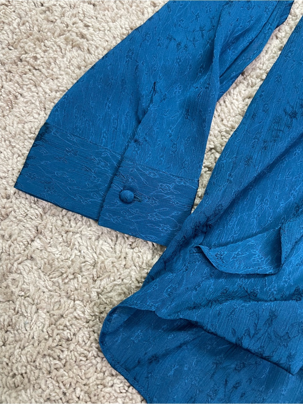 NYDJ Teal Ruffle Split-Sleeve Blouse - Picture 3 of 16